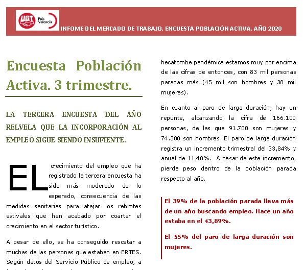 Informe EPA 3er trimestre 2020 Comunitat Valenciana