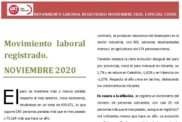 Informe del movimiento laboral registrado de noviembre 2020