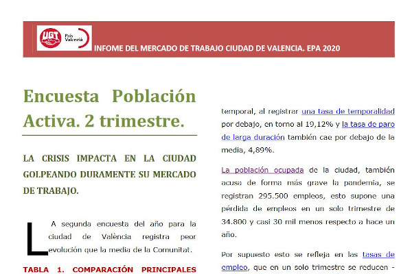 Informe EPA 2º trimestre 2020 ciudad de Valencia