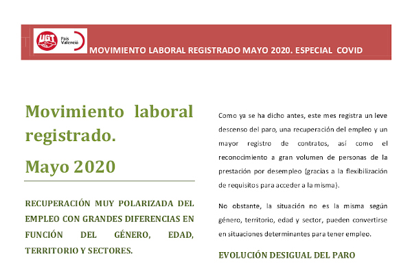 Informe del moviment laboral registrat de maig 2020. Especial COVID