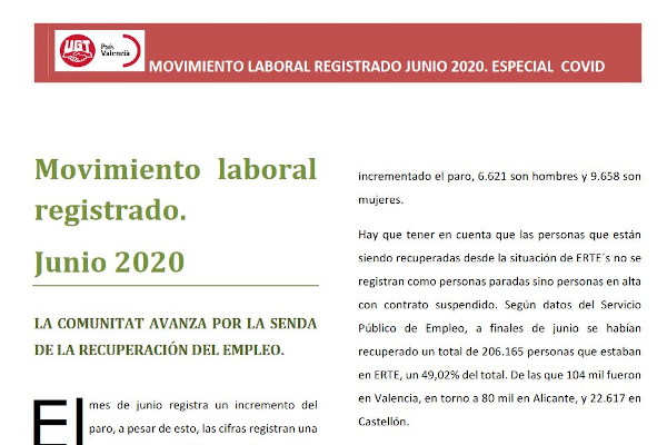  Informe del moviment laboral registrat de juny 2020