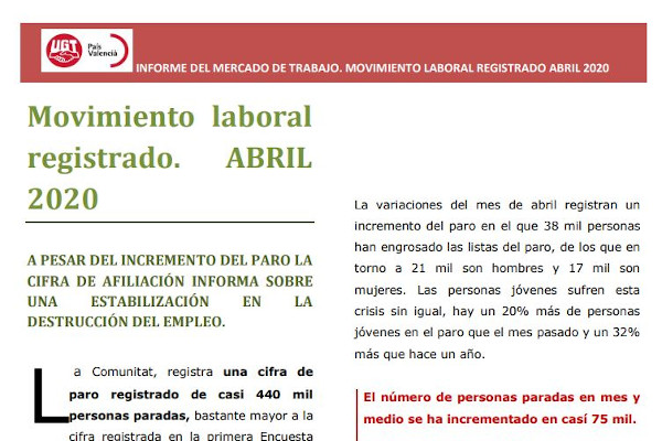 Informe del moviment laboral registrat d'abril 2020